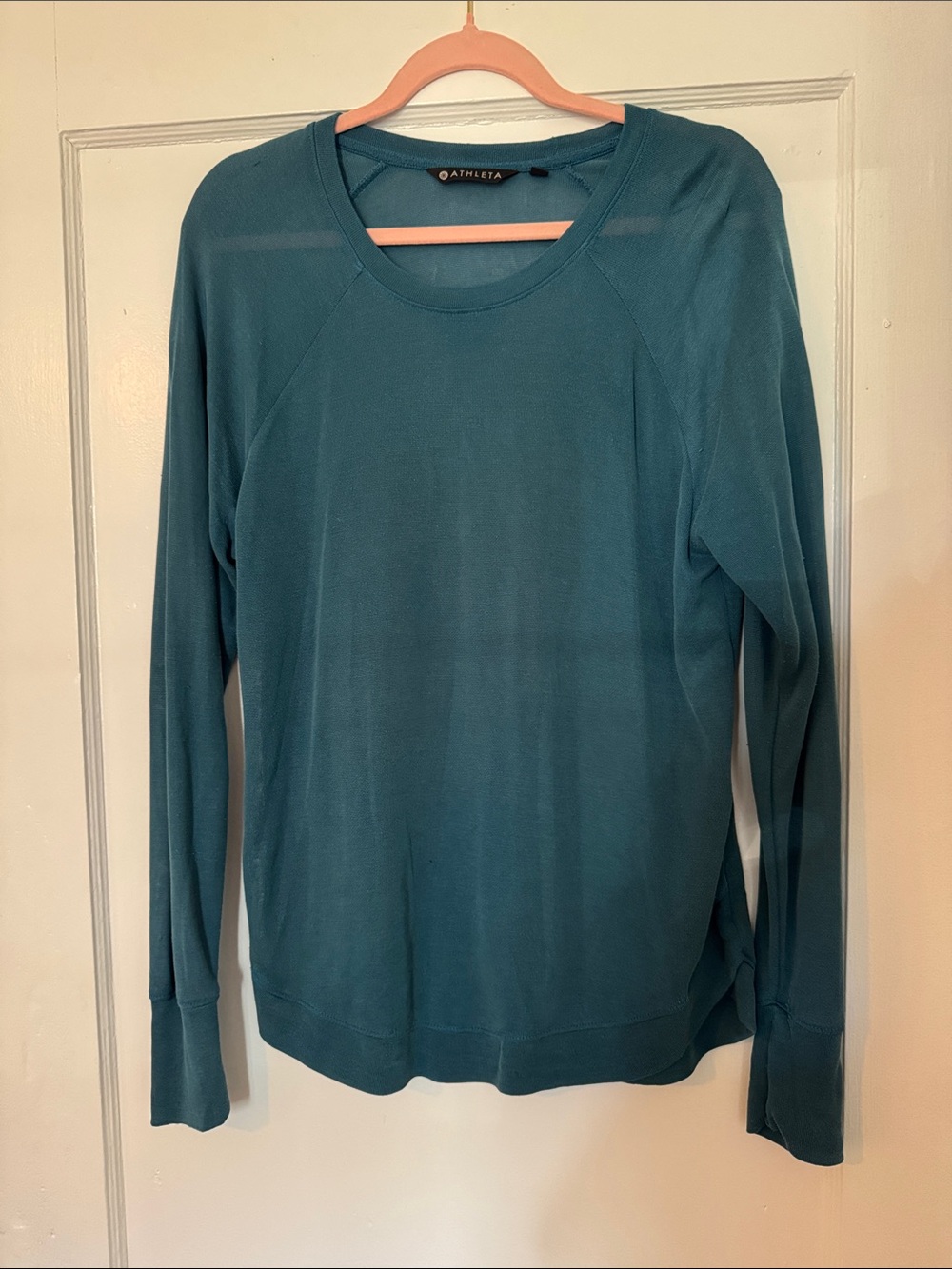 Athleta Teal Long-Sleeve Crewneck Mesh Top